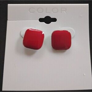 Red Square Stud Earrings Minimalist Geometric Glossy Retro Everyday Jewelry